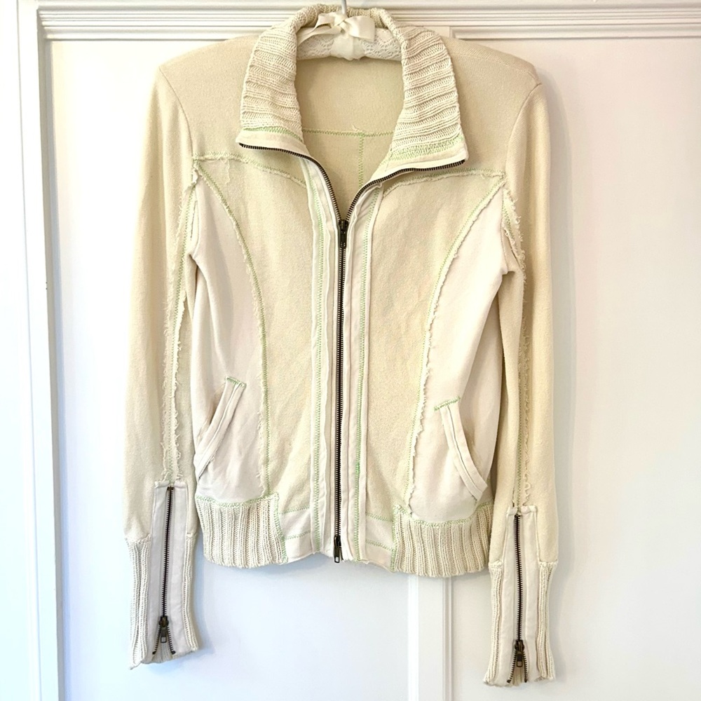 Free People Zip Up Cotton Lightweight Jacket in Cream Size M